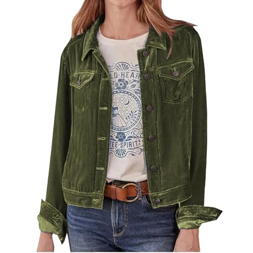 ZWRXW Womens Velvet Jacket Retro Long Sleeve Button Up