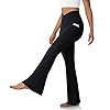 Women's Flare Leggings with Pockets-Crossover High Waisted Bootcut Yoga Pants-Tummy Control Bell Bottom Leggings