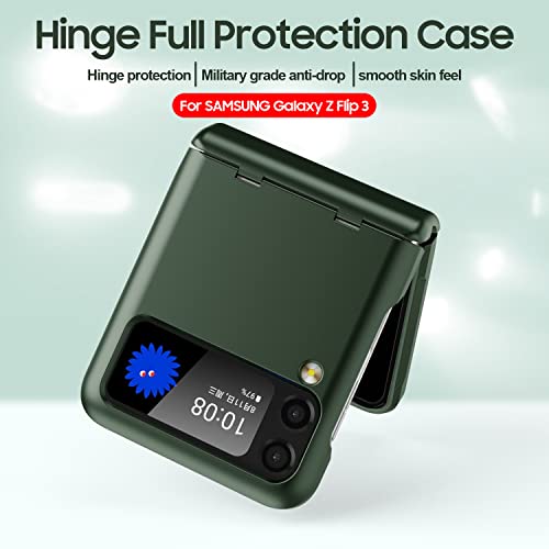 Vizvera For Samsung Galaxy Z Flip 3 Case With Hinge Protection (2021)- Z Flip 3 Armor Case- Silicone All-Inclusive Shockproof Case For Galaxy Z Flip 3(Armor Green) #TOP1