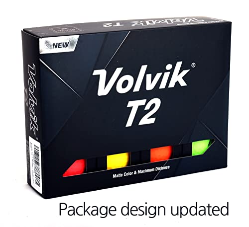 Volvik T2 Ionomer Polymer Low Side Spin Matte Finished Long Distance Balls 2-Pieces, 1 Dozen (Multicolor) #TOP1