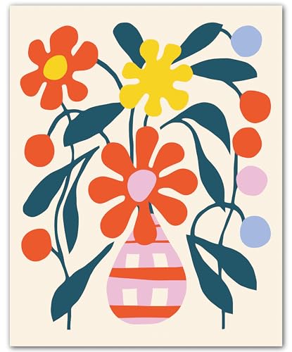 Vase of Folklore Flowers - 8x10 Unframed Flower Vase Wall Art - Folklore Floral Poster Print for Bedroom Office Living Room Hallway or Gallery Wall - Colorful Floral Artwork for Home Decor