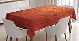 Ambesonne Asian Tablecloth, Eastern Scenery with Branches Traditional Chinese Print, Dining Room Kitchen Rectangular Table Cover, 60' X 84', Orange Ruby