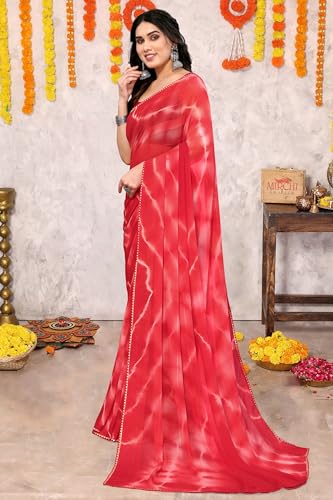 Image of MIRCHI FASHION Women Saree Shibori Print Chiffon | Elegant Festive and Functional Sari for All-Day Comfort with Matching Blouse