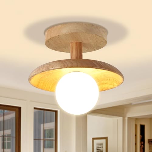 Deckenlampe Flur, Gummi Holz Und Glas Deckenleuchte, Mini Lampe, Bauernhaus Lampen, Rustikale Hängelampe Für Garderobe, Kinderzimmer, Home, Balkon, Zimmer, Eingang, Durchgang