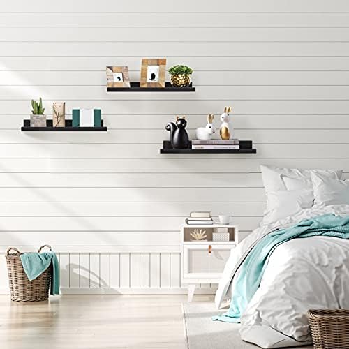 Amazon Brand - Umi 16 Inch Wooden Floating Shelves in Set of 3, Wall Mounted Rustic Shelves for Bedroom Bathroom Kitchen, Black