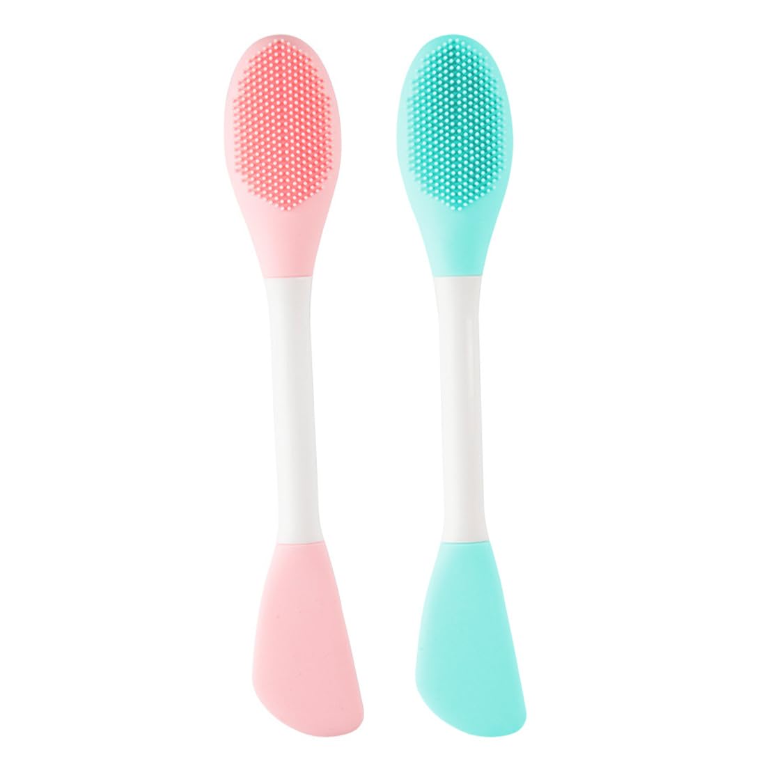 2 Piezas Brocha de labios de doble cara de silicona exfoliante de Doble Cara Pincel de Labios Suave de Doble Cara Pintalabios Varitas de Maquillaje Cepillo de Lápiz Labial (Azul/Rosa Claro)