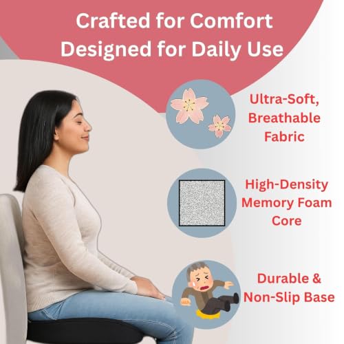 Image of Orthopedic Memory Foam Seat Cushion for Office Chair | Coccyx Tailbone Pain Relief Cushion | Ergonomic U-Shaped Sitting Pillow for Office, Car, Wheelchair & Home | (Black, Pack of 4)