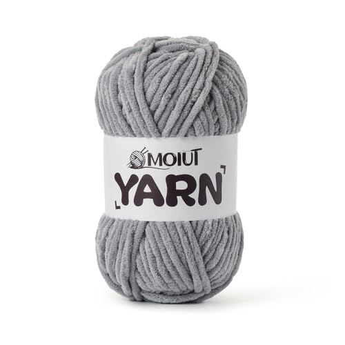 Image of Fluffy Chenille Yarn for Crocheting, Chunky Velvet Yarns for Crochet Amigurumi, Baby Yarn for Crocheting Soft Blanket, 87.4yds /3.5 oz Bulky Yarns for Crafts /Hats /Shoes /Socks (Grayish)