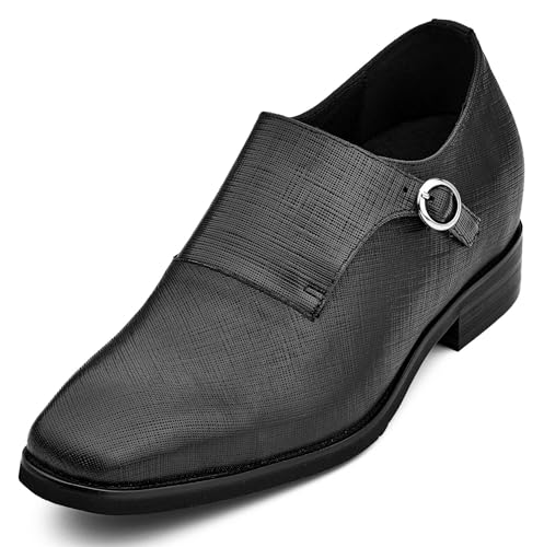 Image of CALTO Men's Invisible Height Increasing Elevator Shoes - Black Leather Slip-on Lightweight Formal Dress Loafers- 2.8 Inches Taller - Y1180 - Size 8.5 D(M) US