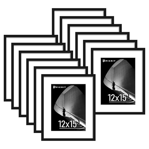 Picrit 12x15 Picture Frame Set of 12, Modern Gallery Wall Frames, Black