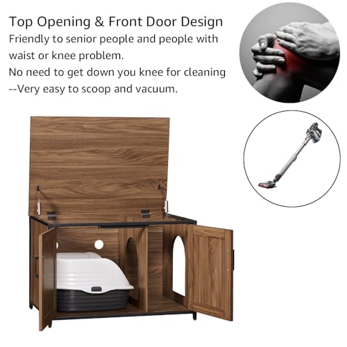 unipaws Top Opening Cat Litter Box Enclosure, Friendly to Elderly People, Waist or Keen Problem People, XL Extra Large Cat Box Furniture, High Jumbo Automatic Litter Box Cover Hidden for Large Cat - Thumbnail 4