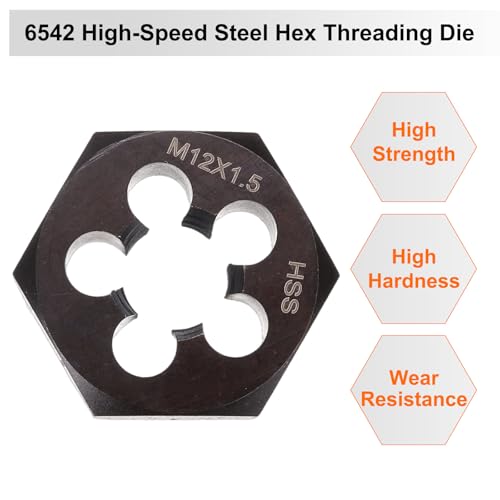 sourcing map Matrice de filetage hexagonale M12 x 1,5 - Filetage métrique - Pour droitier - Acier rapide - Outil de réparation – vue 4