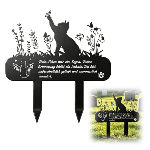 Rdunulioo Grabstein Katze, Gedenkstein Katze Metall Gedenktafel, Grabstein, Grabschmuck Wetterfest für Tiere, Draußen Garten Grabdekoration als liebevolles Andenken für trauernde Tierbesitzer