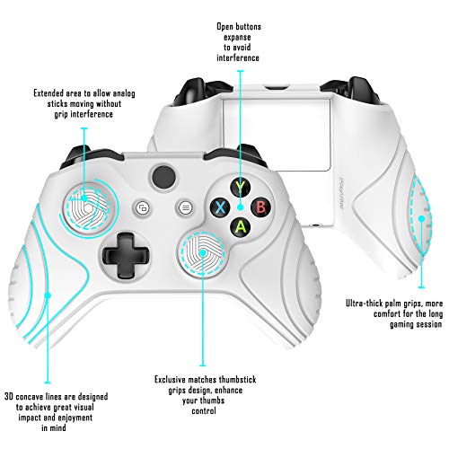 Image of PlayVital Samurai Edition White Anti-Slip Controller Grip Silicone Skin for Xbox One X /S, Ergonomic Soft Rubber Protective Case Cover for Xbox One S /X with White Thumb Stick Caps