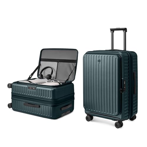 Image of NINETYGO Top Opening Carry On Luggage 22x14x9 Airline Approved, Expandable & Lightweight, Scratch Resistant PC Hardside with Deep Cabin Design, TSA Lock & 360 Spinner Wheels (Forest Green, Alps)