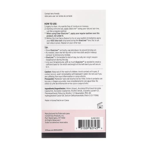 Kiss Lash Glueliner, 2-In-1 Felt-Tip Eyelash Adhesive And Eyeliner, Matte Finish, Foolproof Application, Easy Touch-Up, 0.02 Oz.- Black, Packaging May Vary #TOP2