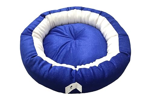 Image of Medium Size Dog Bed for Medium Size Dogs, Puppies, Kitten and cat Bed Velvet Fabric Dual Color Blue-Cream Anti Skid Bottom Washable Export Quality Pet Bed