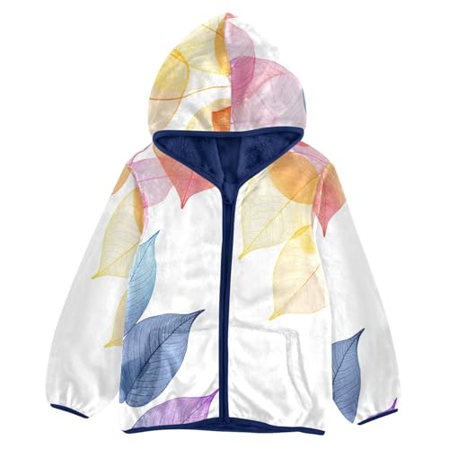 Colorful Leaf Silhouette Girls Fleece Jacket Girls Fall Jacket Girls Zip Up Hoodie Girls Sherpa Jacket 2-10T