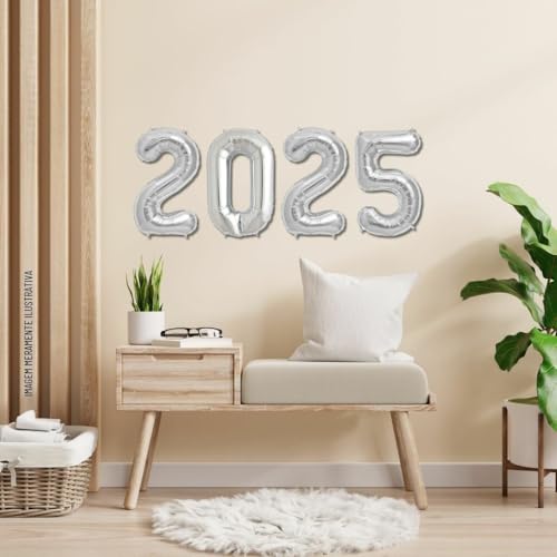 Kit Balão Metalizado 2025 Decoração Ano Novo Réveillon (Prata)