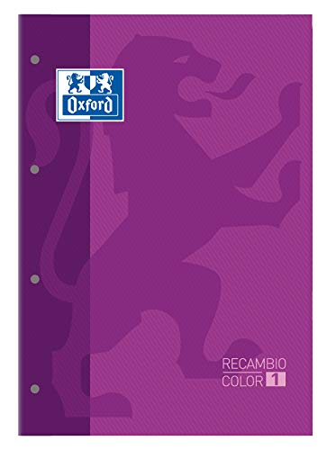 Archivadores Oxford Oxford, Hojas Cuadrículadas A4 Perforadas. Recambio Archivador, 80 Hojas, Color Morado, Cuadrícula 5x5.