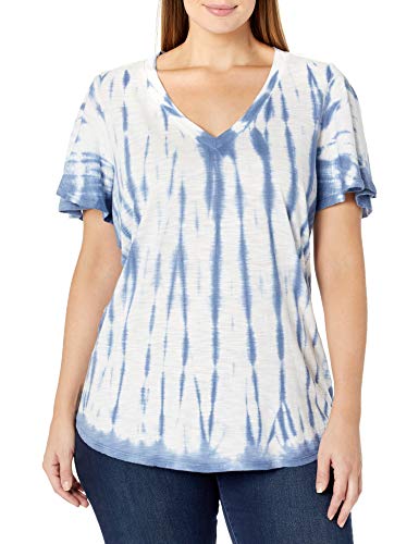 Jessica Simpson Women's Plus Size Carly Flutter Sleeve Tee Shirt, Skipper Blue Tie Dye, 2X