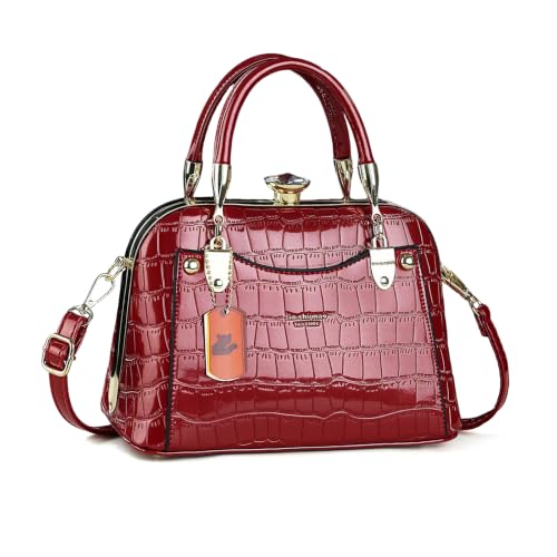 NICOLE & DORIS Petit Sac a Main Femme Sac de Soiree Kiss Lock Sac à Bandoulière Vernis Sacs Besace Portefeuille Elegant Sac Pochette Mariage Rouge
