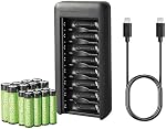 Amazon Basics - Remboursé NiMh AAA 800mAh paquet de 8 + AA 2000mAh 8 Boîte, avec 8 Chargeur de batterie Bay, no AC Adaptateur de puissance, USB C Port