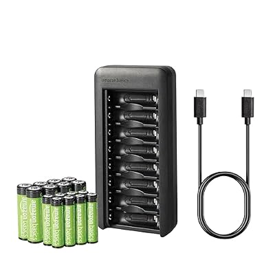 Amazon Basics Rechargeable Low Self Discharge NiMh Battery with 8-Bay Charger, 8 AAA 800mAh + 8 AA 2000mAh, USB C Port, No AC Power Adapter, Black