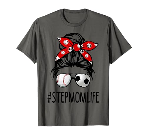 Bleached Stepmom Life Soccer Messy Bun Baseball Game Day T-Shirt