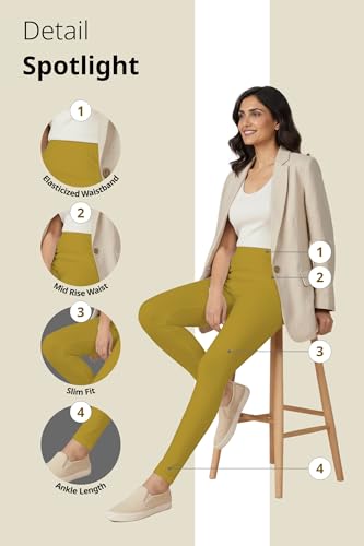 Image of Women's Cotton Lycra Ankle Length Leggings | Regular Rise, Soft 4 Way Stretch Fabric | Casual & Ethnic Wear