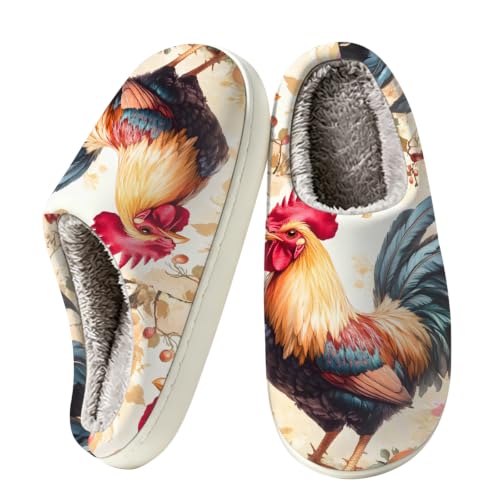 Rooster House Slippers for Women & Men Fuzzy Casual Indoor Outdoor Shoes