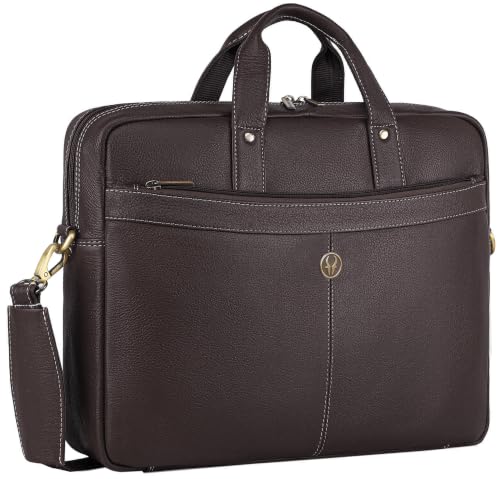Image of WildHorn Genuine Leather Office Bag | 15.6-Inch Laptop Bag | Professional Leather Bag with Adjustable Straps, Multiple Compartments & Front and Back Zippers | 1-Year Warranty