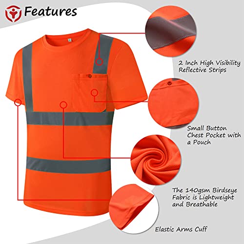 Image of High Visibility Reflective Safety Shirts for Men Women Hi Vis Viz Protective Safety Workwear T Shirt with Pockets for Construction Meet ANSI Class 2(ST190-Orange-M)