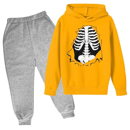 Boys Girls Halloween Sweatsuits Set Teen Skeleton Hoodies Sweatshirts Elastic Waist Pants Set Fall Winter Warm Outfit2