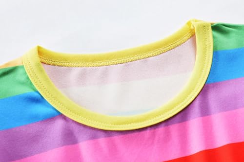 Image of Tkria Toddler Girls Rainbow Dress Striped Fall Dress Cartoon Colourful Long Sleeve Casual Dressy 2-7T