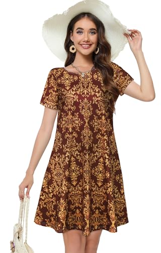 Image of Summer Dresses for Women Casual Tshirt Short Sleeve Floral Sundress Beach Cover Ups with Pockets 2026