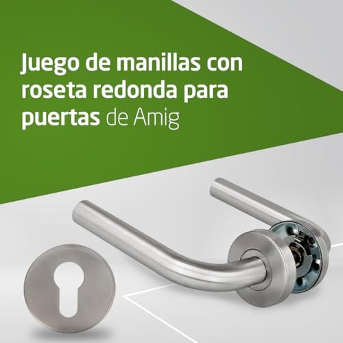 Miniatura 2 de Amig - Juego De Manillas Con Roseta Para Puertas - Mod. 4rbx - 135 X Ø19 Mm - Cuadradillo De 8 Mm - Diseño Elegante Y Sencillo - Acero Inoxidable Plateado Mate
