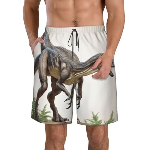 Velociraptor Dinosaur02 Print Men's Hawaiian Shorts Beach Shorts Quick Dry Fun Swim Trunks Lining Bathing Suits