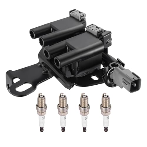 BDFHYK 1 Ignition Coil Pack UF419 and 4 Iridium Spark Plug 4503 Compatible with Hyundai 2003-2006 Elantra, 2007-2009 Tucson; Compatible with Kia 2005-2009 Spectra, 2005-2007 Sportage Coil for 5C1427