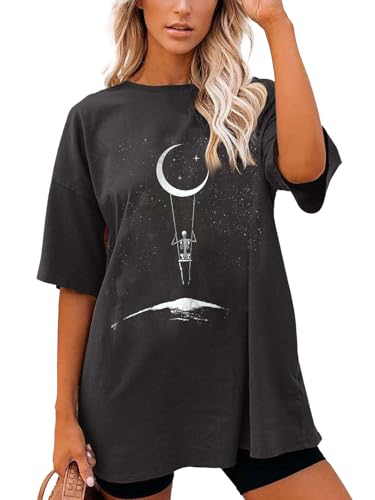 SHEKINI Women's Oversized T-Shirts Round Neck Ladies Short Sleeves Casual Tee Tops Plus Size Retro Vintage Graphic