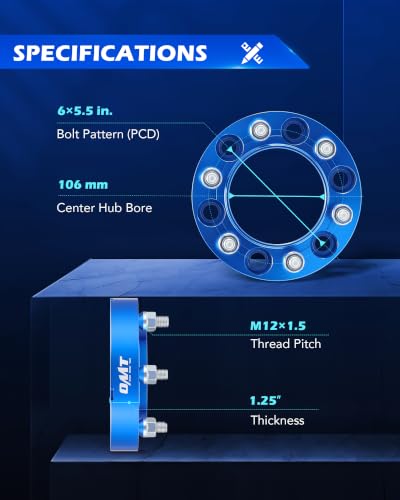Image of OMT 6x5.5 Wheel Spacers with 106mm Center Hub Bore, Set of 4 | 1.25 Inch Hubcentric Wheel Spacers with M12x1.5 Studs Compatible with FJ Cruiser Tacoma 4Runner Tundra