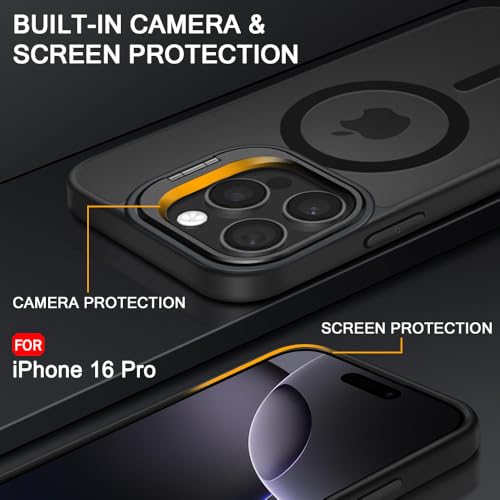 TheGiftKart Hybrid Back Cover Case for iPhone 16 Pro Compatible with MagSafe | Built-in Stand | Shockproof Hard Case Cover for iPhone 16 Pro (PC & TPU, Frosted Matte Back, Black Sides) 4 41RYSYh7B1L