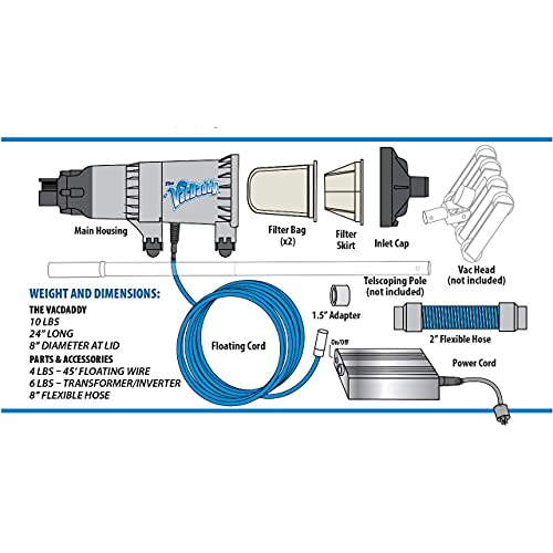 The Vacdaddy Portable Pool Vacuum With No Battery Required! Plug It In And Just Vac It! Residential And Commercial Pool Cleaner, Heavy Duty Professional Power, For Inground & Above Ground Pools #TOP5