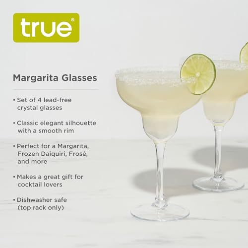 Image of True Margarita Glass, Crystal Stemmed Cocktail Glasses, Dishwasher Safe, Mixed Drink Glasses, Daquiri Glass Holds 10 oz., Set of 4, Clear