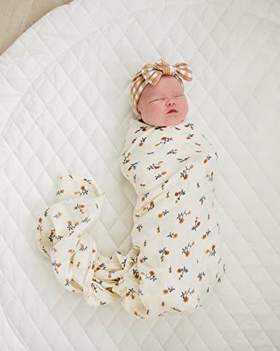 Image of Mebie Baby Cream Floral Muslin Swaddle Blanket, Modern and Neutral Swaddle for Baby Girl or Boy, Soft Newborn Swaddle, 0-3 Month, Comfy Wrap, Baby Essentials & Gifts