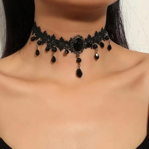 Fesciory Black Necklaces for Women, Adjustable Layered Velvet Leather Lace Collar Necklace, Goth Jewelry Gifts.2