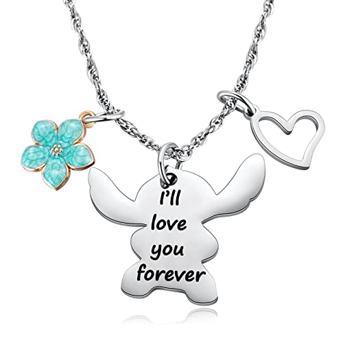 Stitch Gifts I Love You Forever Hibiscus Charm Necklace For Little Girls Women Stitch Fans Birthday Christmas Jewelry For Granddaughter Daughter Niece #TOP14