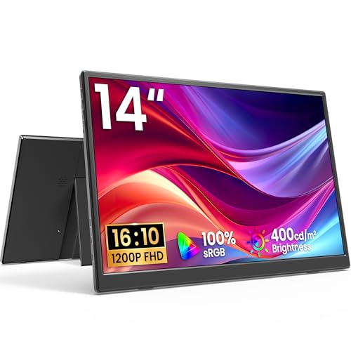 Image of Portable Monitor 14 Inch 1200P USB-C HDMI Ultra-Slim Travel Monitor with Kickstand, Compatible with Xbox, Laptop, PC, Mac Phone, PS, Swich IPS Ultra-Thin Zero Frame Gaming Monitor