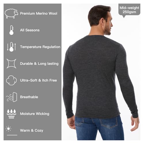 MERINNOVATION Merino Wool Base Layer Mens 100% Merino LS Thermal Shirts for Hiking Hunting,Lite, Midweight2