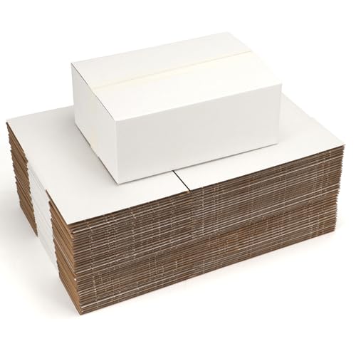 Image of 10x7x4 Shipping Boxes Set of 40, 3 Layers E Watts White Corrugated Cardboard Small Business Packing Box for Mailing, Moving